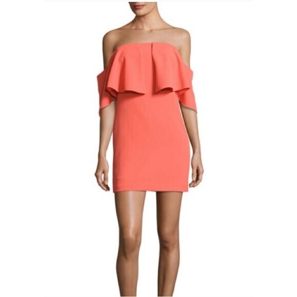 Trina Turk Off-the-Shoulder Dress Womens 8 Orange Mirador Cocktail Eveningwear - Picture 2 of 16